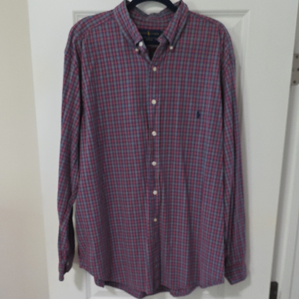 Polo by Ralph Lauren Men's Blue and Red Checkered Shirt